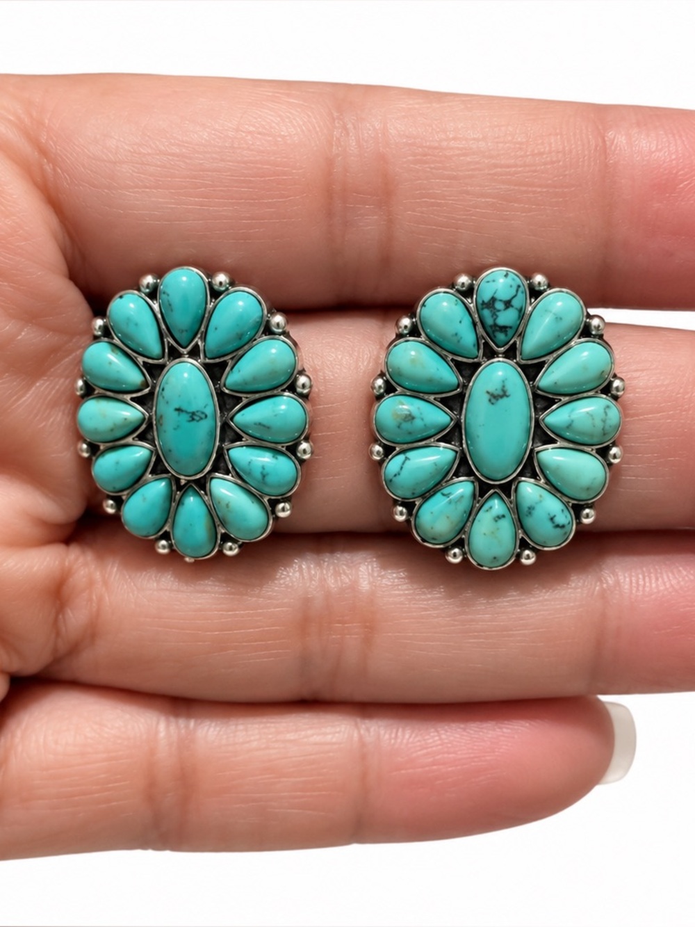 Turquoise Cluster Oval Stud Earrings